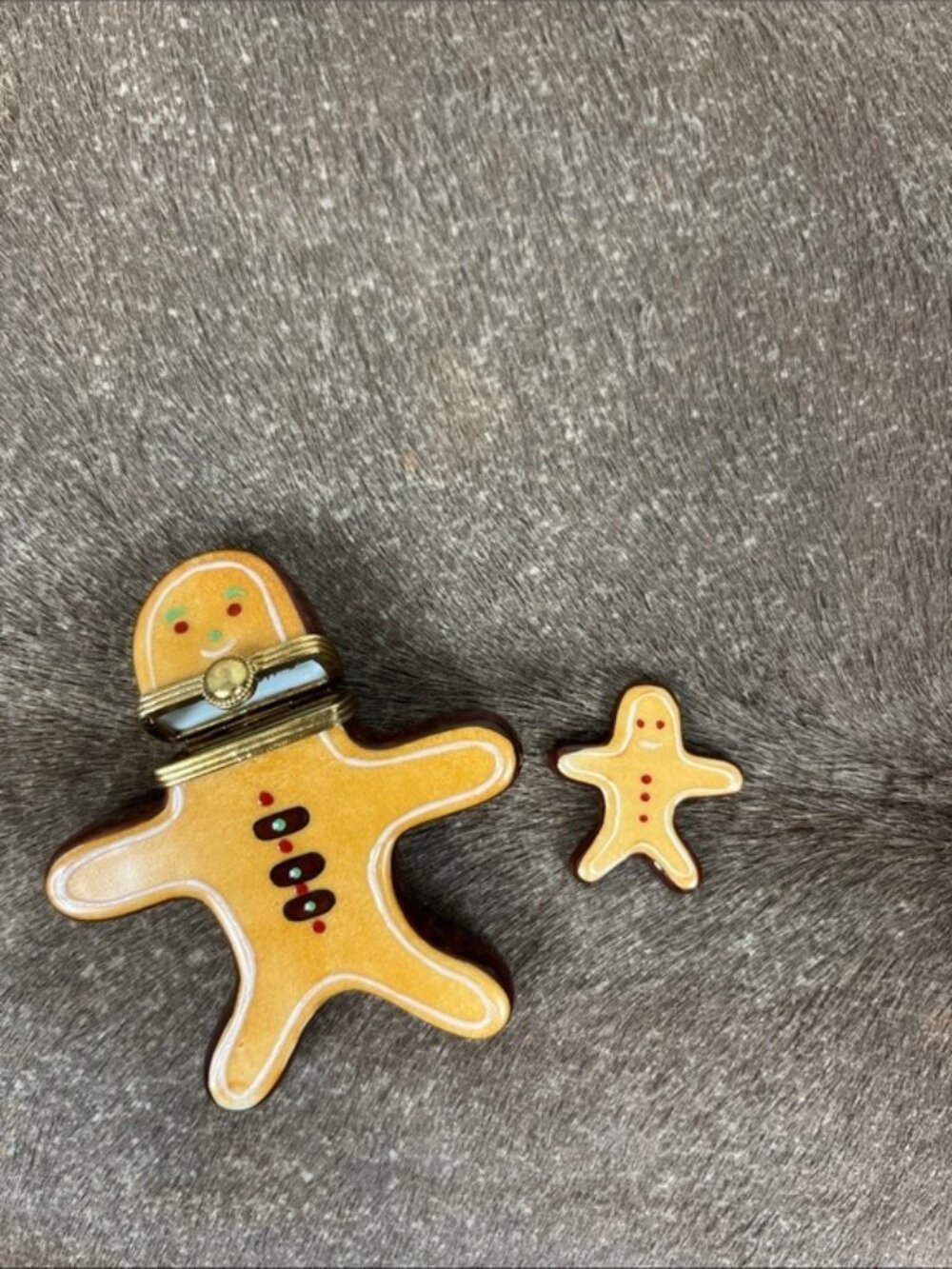 Limoges VTG Holiday Gingerbread Man Cookie with Cookie Trinket Box Beauchamp